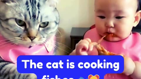 The cat is cooking fish🐟🐈