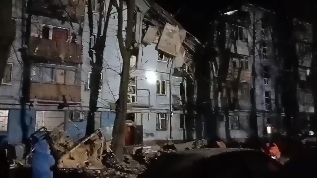 Consequences of a rocket attack on a residential building.