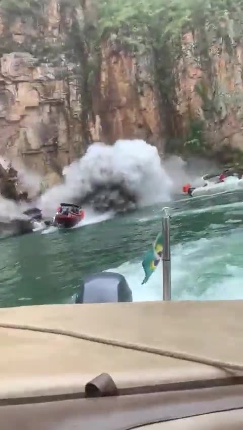 Part of canyon collapses onto boats in southeast Brazil; at least 5 dead, more injured