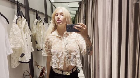 [4K] Sheer Lace Tops _ Transparent Try-on Haul in Mall with Lexie Wild