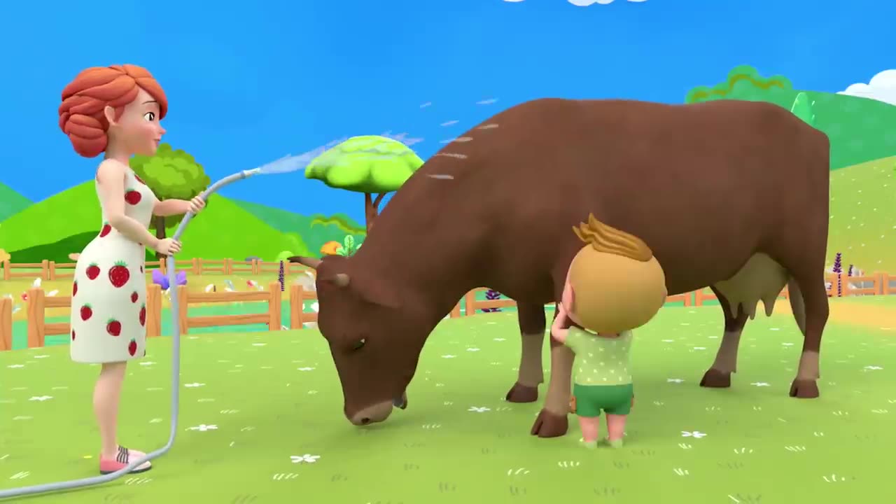 Kid cartoon play with colourful cow in farm | Iformation video for kids