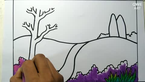 Rainbow Scenery Drawing | Landscape drawing with Mountain and Rainbow - Drawing Class- 12