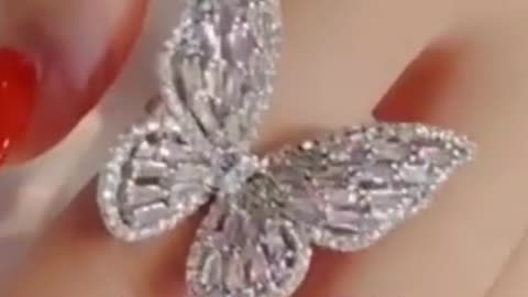 Cubic Zirconia Adjustable Butterfly Opening Finger Ring for Girls and Women