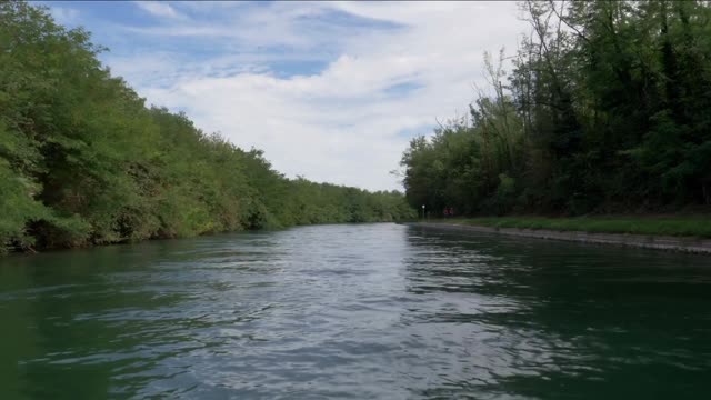 navigation in artificial canal naviglio typical of northern italy