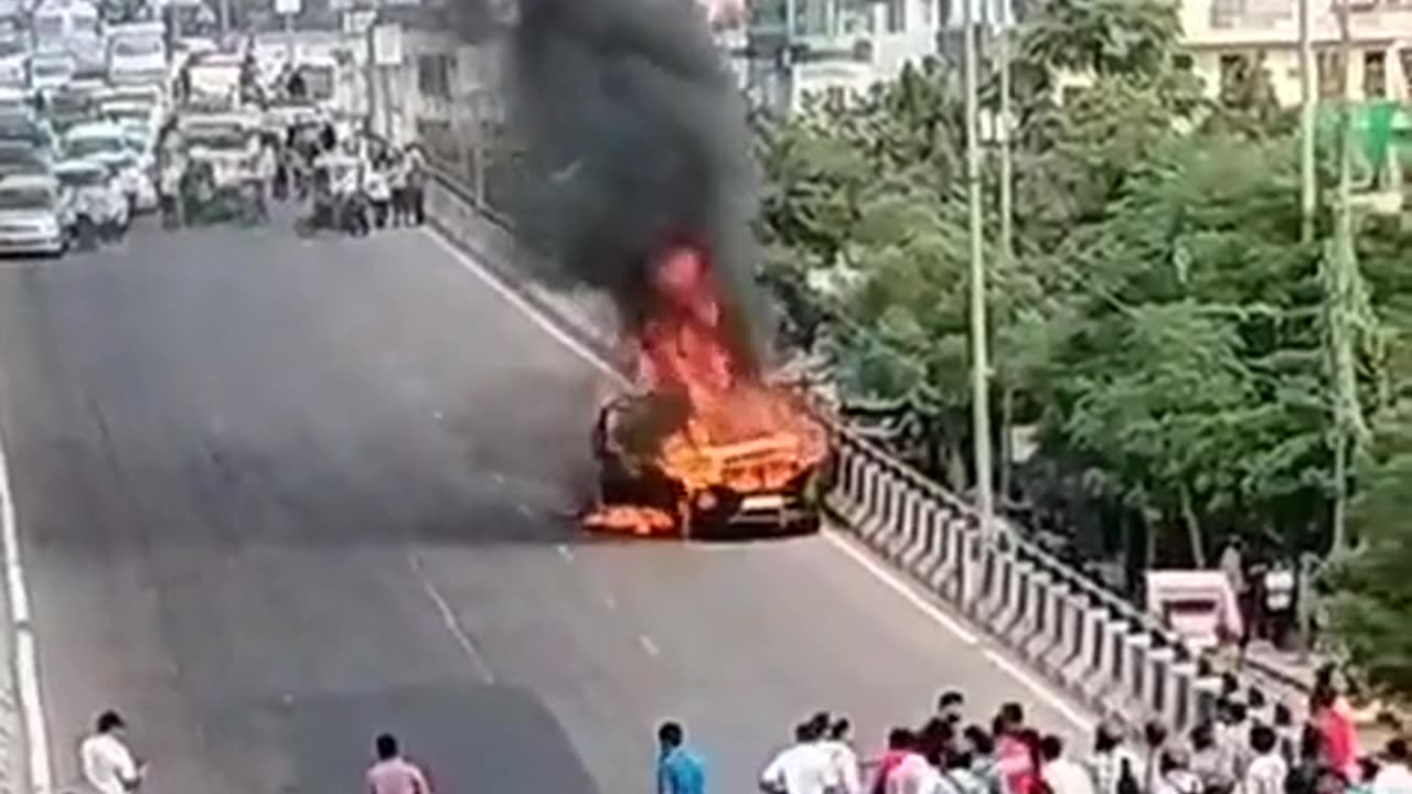 Curious indians had to run from haunted blazing car.mp4