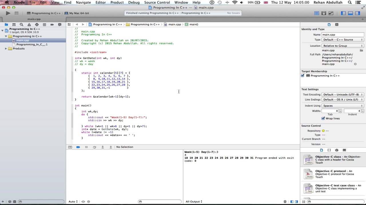 PROGRAMMING IN C++ / X-Code || Tutorial 38 - Iterating with a Returned Pointer