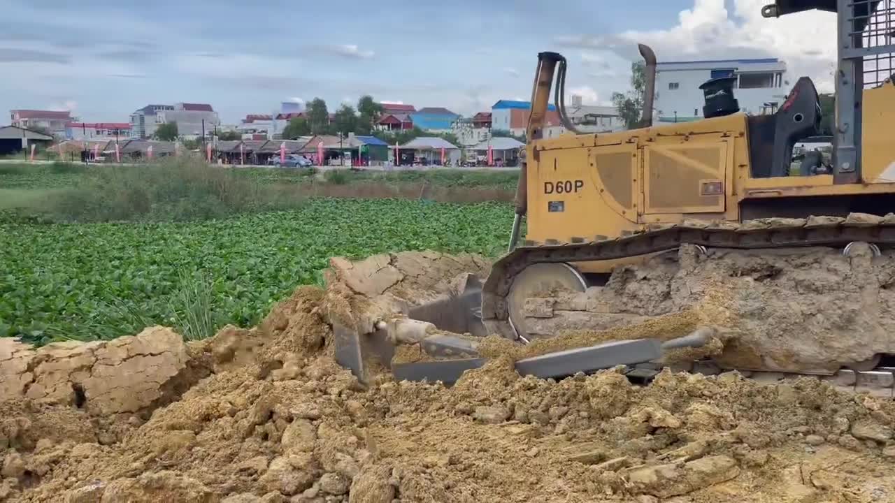 The best new project land filling up nice showing great talented skill driver Bulldozer moving dirt