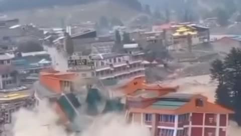 Falling of hotel in flood water