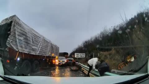 Guy Gets Out of Vehicle In The Nick of Time Before Truck Smashes Into It😮