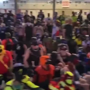 Hundreds of humans who identify as dogs gather at a Berlin train station