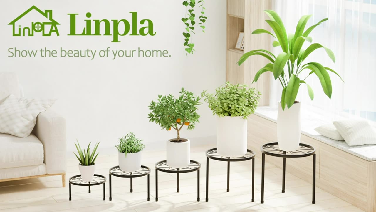 Linpla 5-Pack Decent Metal Plant Stands, Heavy Duty Flower