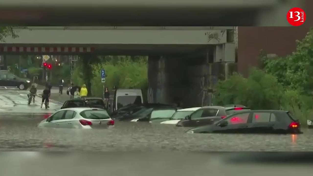 Hamburg of Germany, football stadium of city flooded with rain