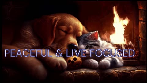 4k"Tranquil Fireside Tales: Cozy Room with Dozing Cat and Dog"