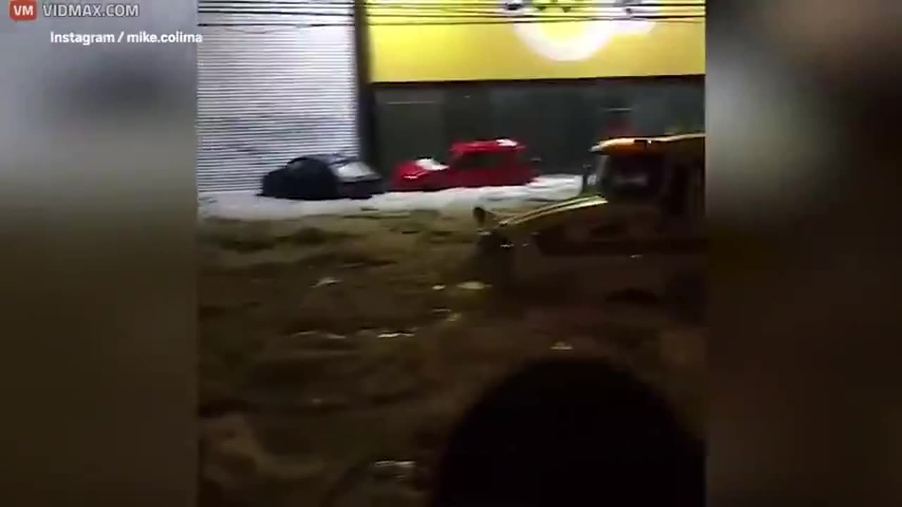 Semi Pushes Through Deep Hail in Mexico