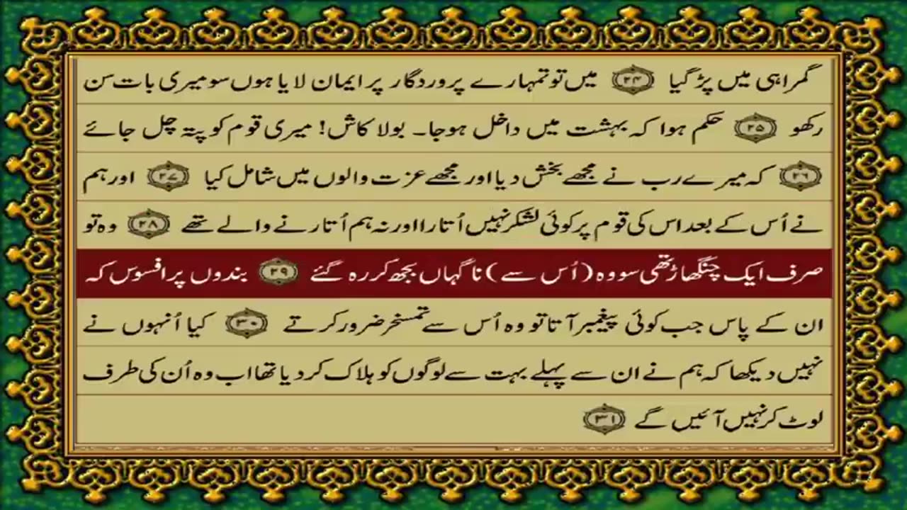 SURAH YASEEN JUST URDU TRANSLATION WITH TEXT FATEH MUHAMMAD JALANDRI HD