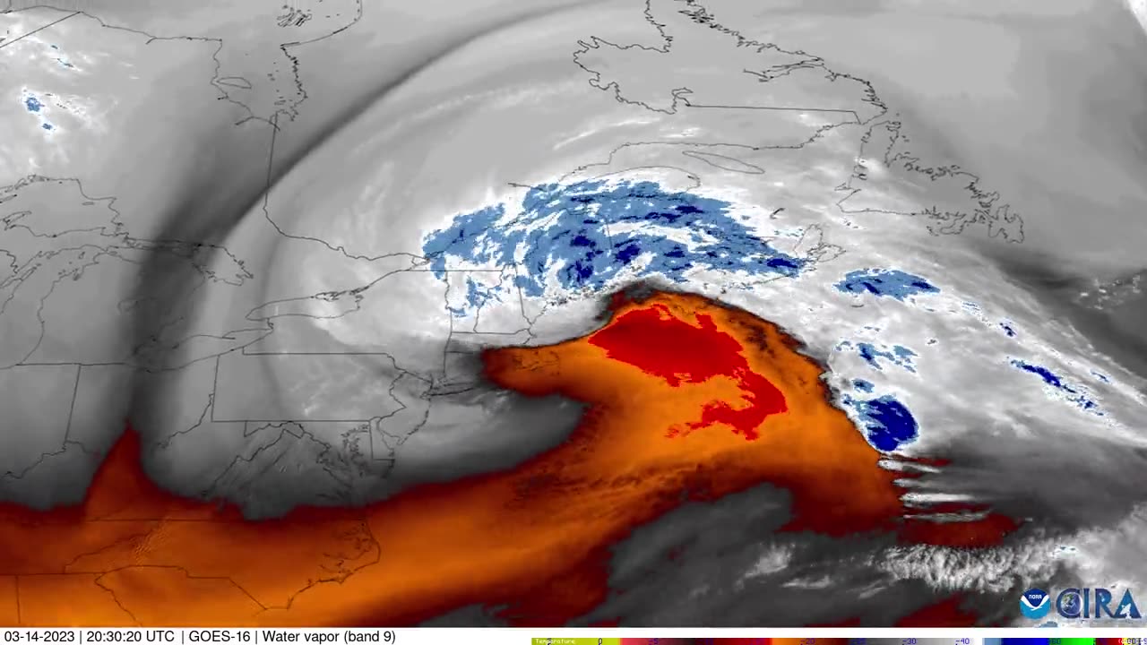 Satellite imagery tracks Nor'easter over northeastern US