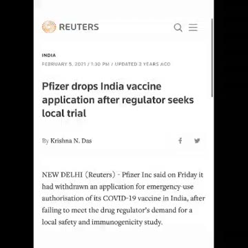 Indian authorities to Pfizer… “You can either lose 1.38 billion customers or allow an...