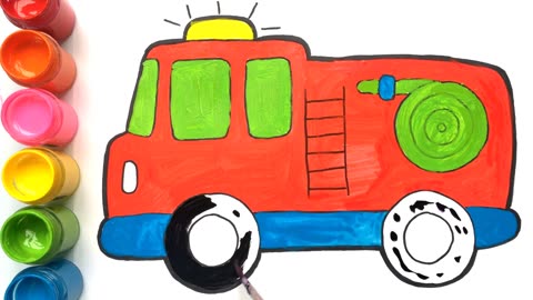 Fire Truck Draw and Color Acrylic _ How to Paint