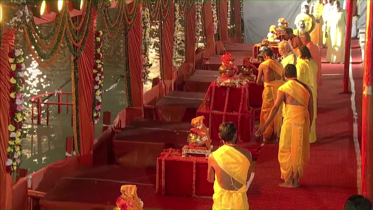 PM Modi takes part in Aarti at Saryu Ghat in Ayodhya, Uttar Pradesh