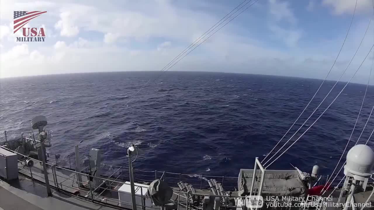 US Navy Ship Self-Defense System in Action - Launches RAM, Phalanx and Chaff