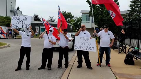 CNP protest Drag Queen storytime at Ajax Public Library June 10th 2023