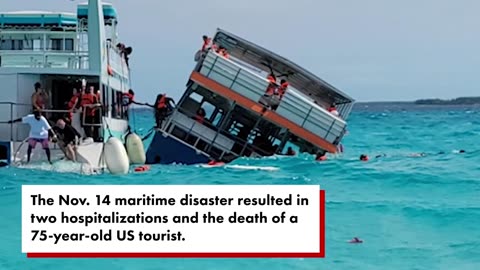Ferry on its way to Blue Lagoon Island in the Bahamas sinking