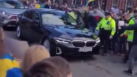 Russian ambassador stopped by angry protesters as he attempts to enter the Embassy in Ireland