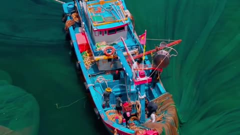 Net fishing boat in sea