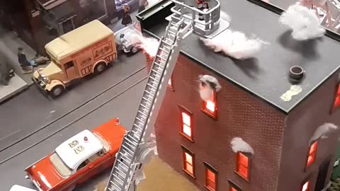 Building on Fire at Red Lion Station Model Railroaders