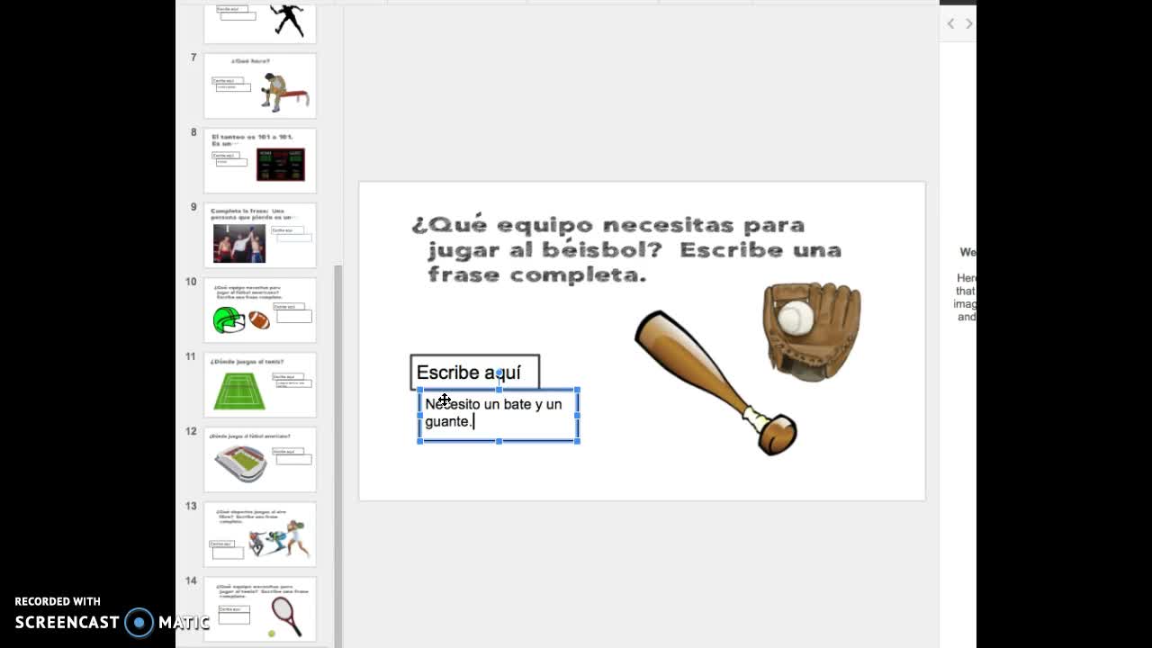 Spanish Sports Vocabulary Google Drive Activity