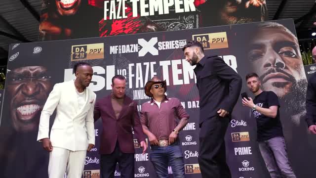 KSI and Faze Temper FACE OFF at press conference Misfits Boxing