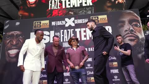 KSI and Faze Temper FACE OFF at press conference Misfits Boxing