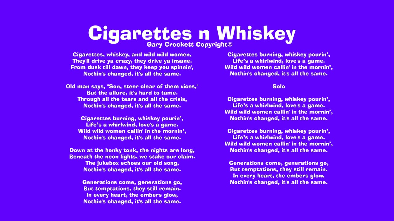 Cigarettes n Whiskey Song