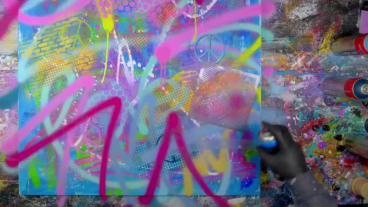 Colorful Pop Art / Abstract Painting Demo With Stencils | Peace