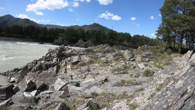 The Altai mountains, the Katun river. Water temperature 5 degrees Celsius