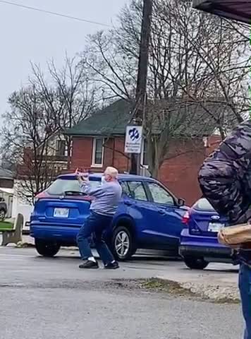 Outdoor masked grandpa hates freedom