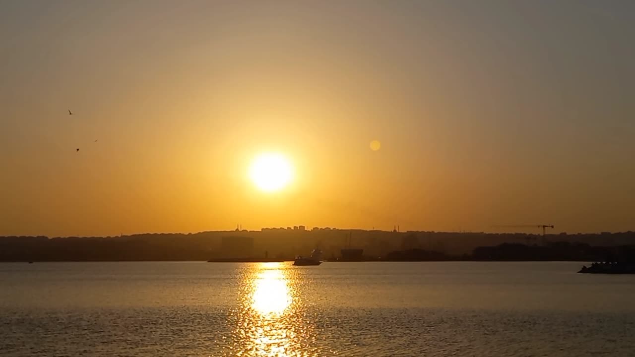 Landscape sunset with beautiful calm music by the sea