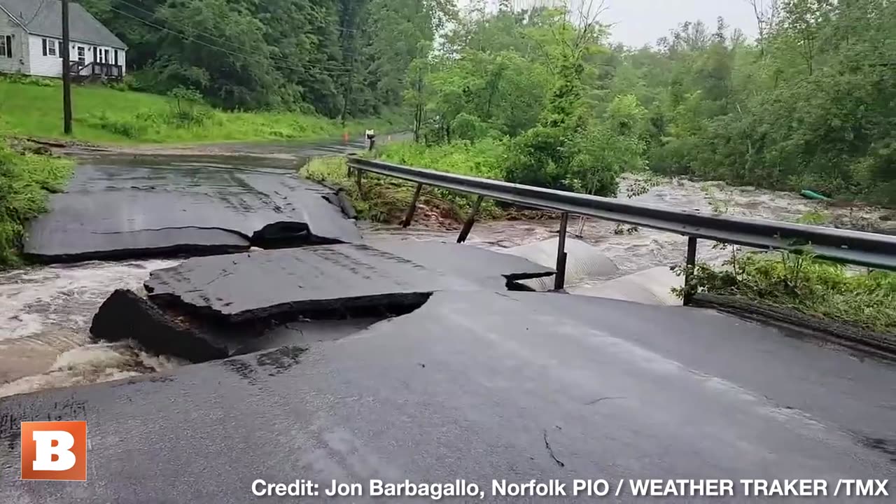 DESTROYED ROAD Among Wreckage Caused by Flood Waters in Norfolk, CT