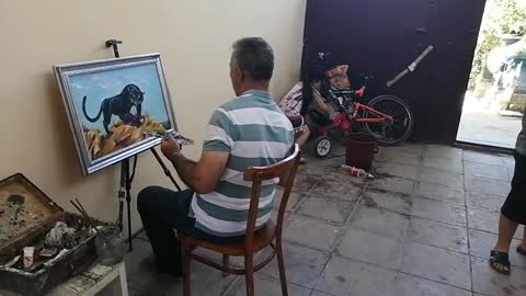 Naughty Kid Playing With Sister Accidentally Throws Water at His Father While He Paints