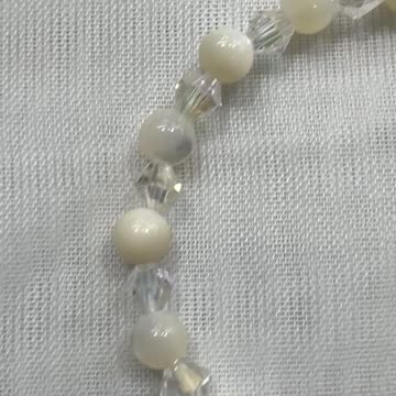 Handmade Mother of Pearl Crystal Bracelet (6.5”). Stretchy. Gift. Made in USA