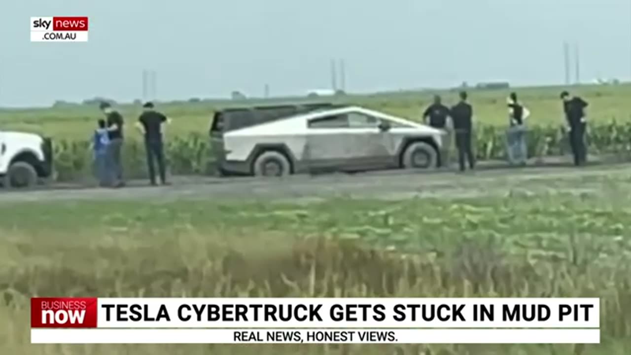 Tesla Cybertruck stuck in mud pit