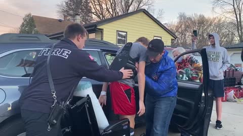 Firefighters son, Erick Tiegs 16, returned home from children's hospital today