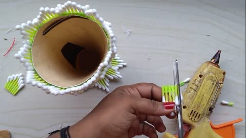 How to make flower vase | Easy flower vase | Cotton ear buds flower vase | 132