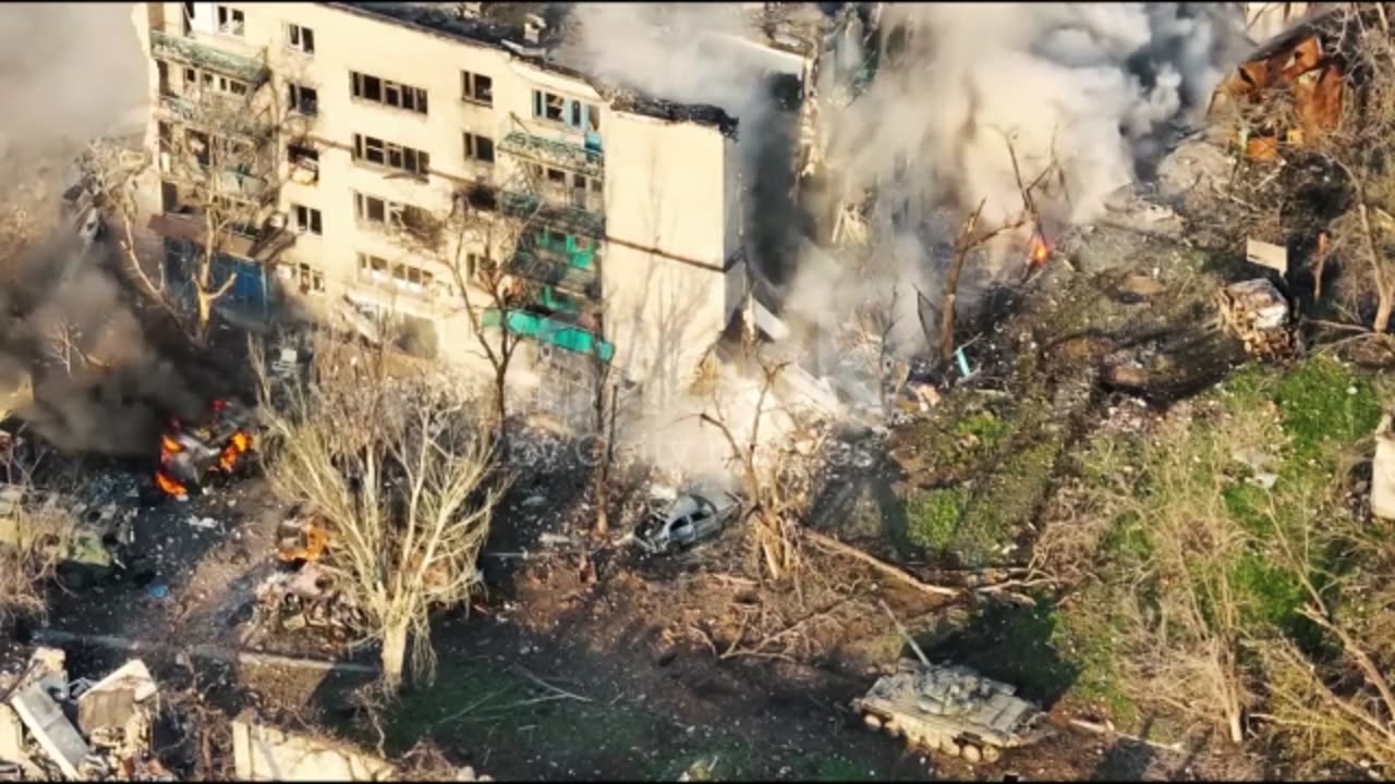 Russian tank destroys civilian building. Tank blows up the house. Mariupol