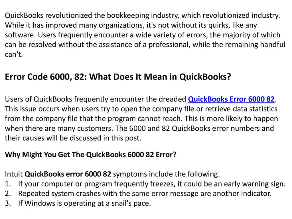 How to Fix QuickBooks Error 6000, 82 when Opening or Accessing the Company File?
