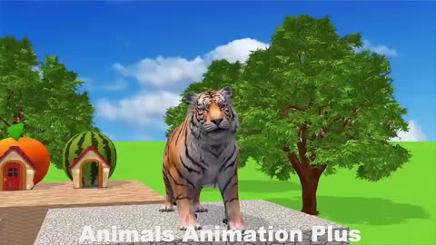 4 giant ducks cartoon, rabbit cow tiger cat wild animals crossing