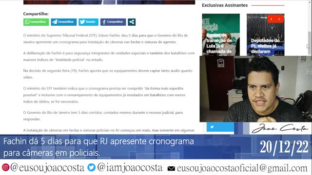 Fachin dá 5 dias para que RJ apresente cronograma para câmeras em policiais.