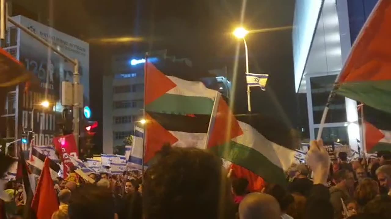 Antifa flags in Israel during a protest against judicial reform.