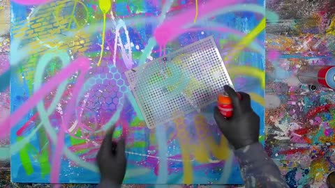 Colorful Pop Art / Abstract Painting Demo With Stencils | Peace2