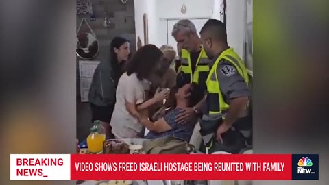 freed Israeli hostage being reunited with family